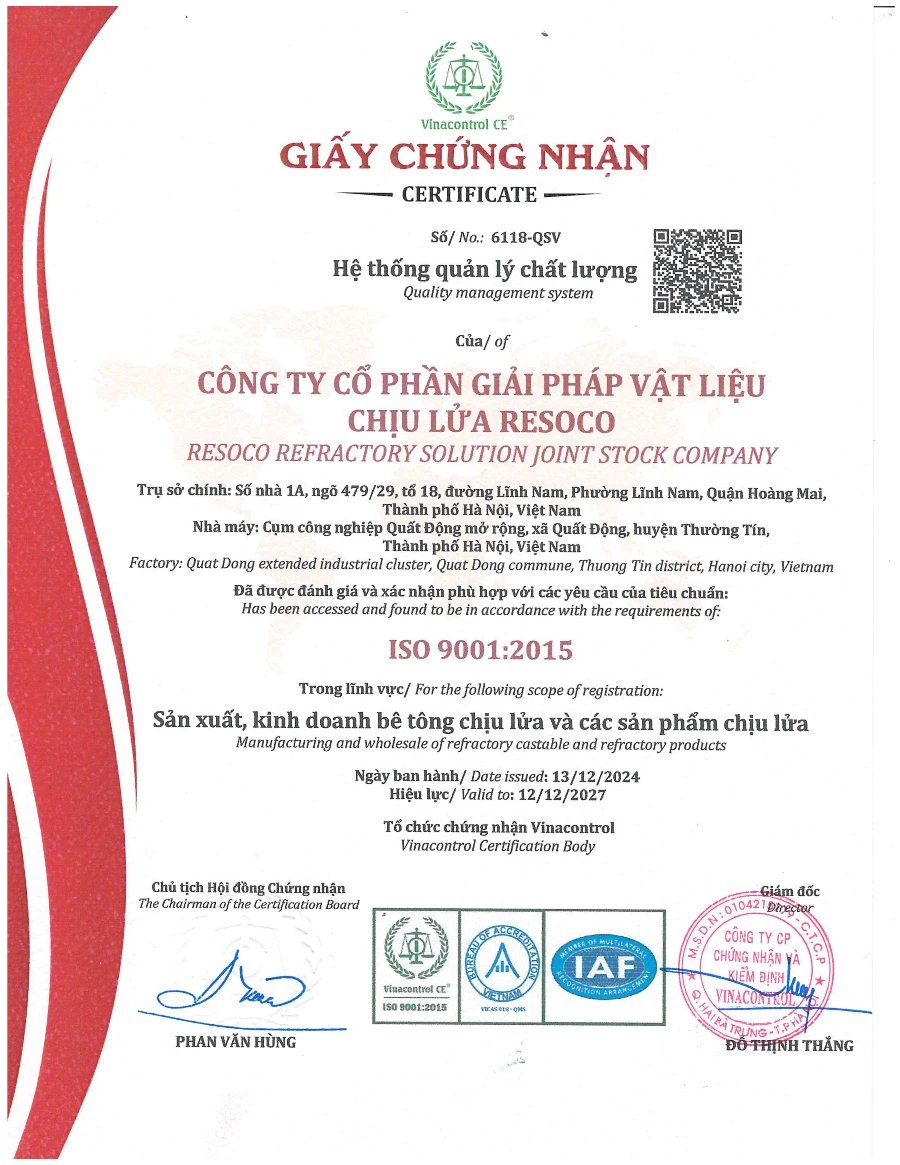 Chứng nhận chất lượng ISO Resoco 2025